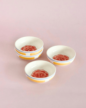 Stripe & Stem Handpainted Ceramic Nut Bowl - Set of 4