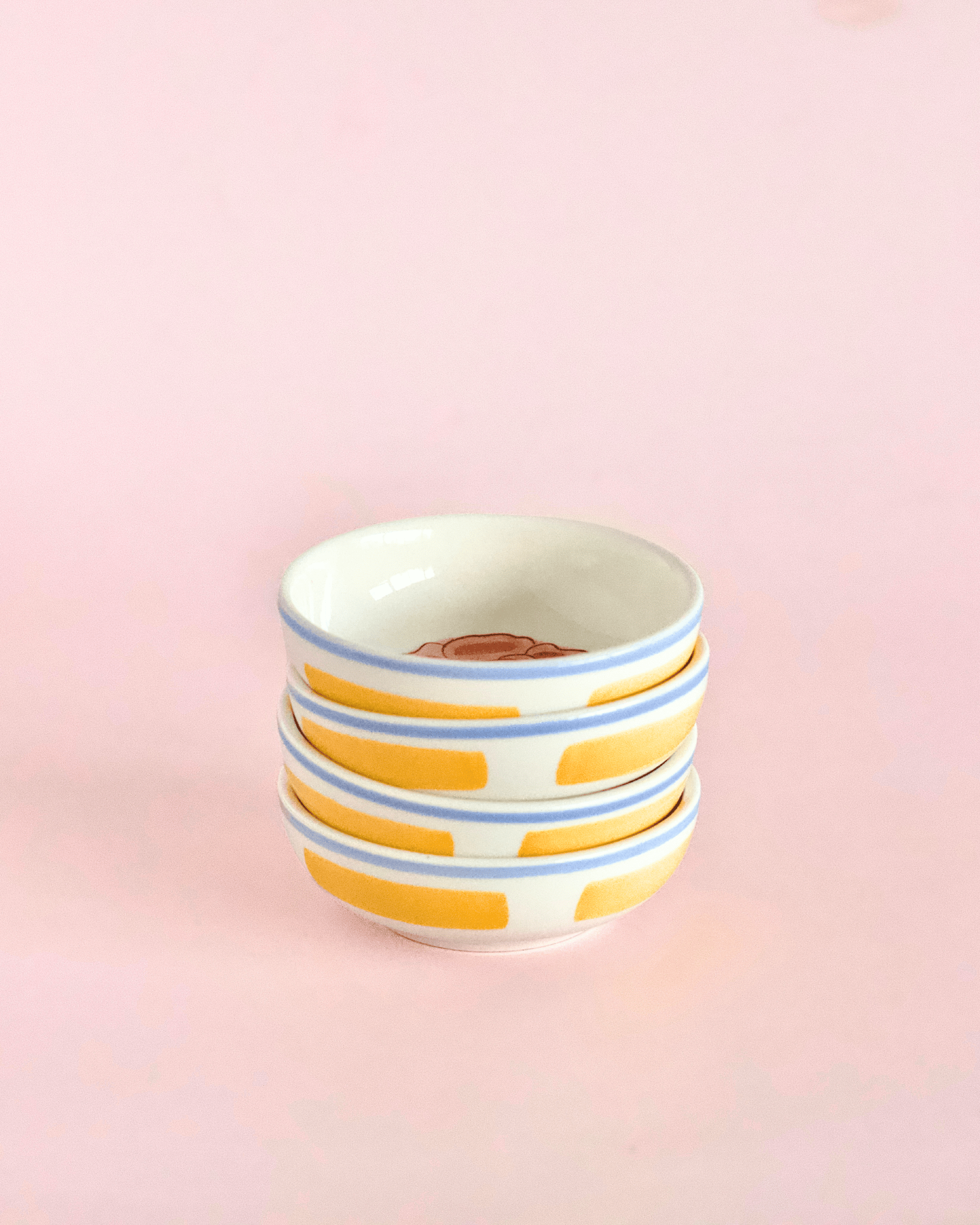 Stripe & Stem Handpainted Ceramic Nut Bowl - Set of 4