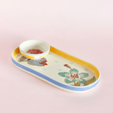 Stripe & Stem Handpainted Ceramic Oval Platter & Nutbowl