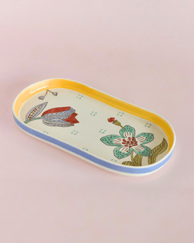 Stripe & Stem Handpainted Ceramic Oval Platter