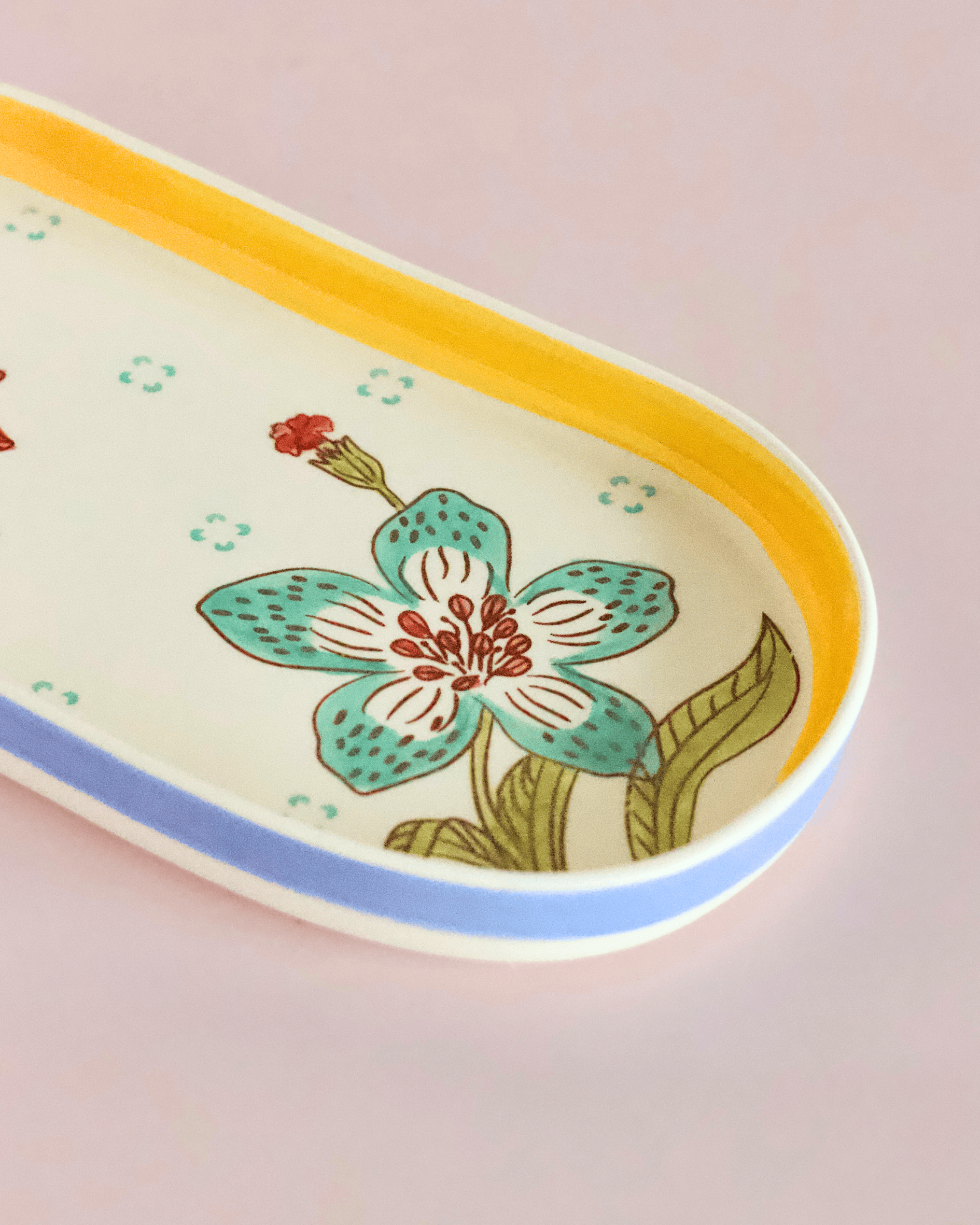 Stripe & Stem Handpainted Ceramic Oval Platter