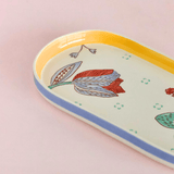 Stripe & Stem Handpainted Ceramic Oval Platter