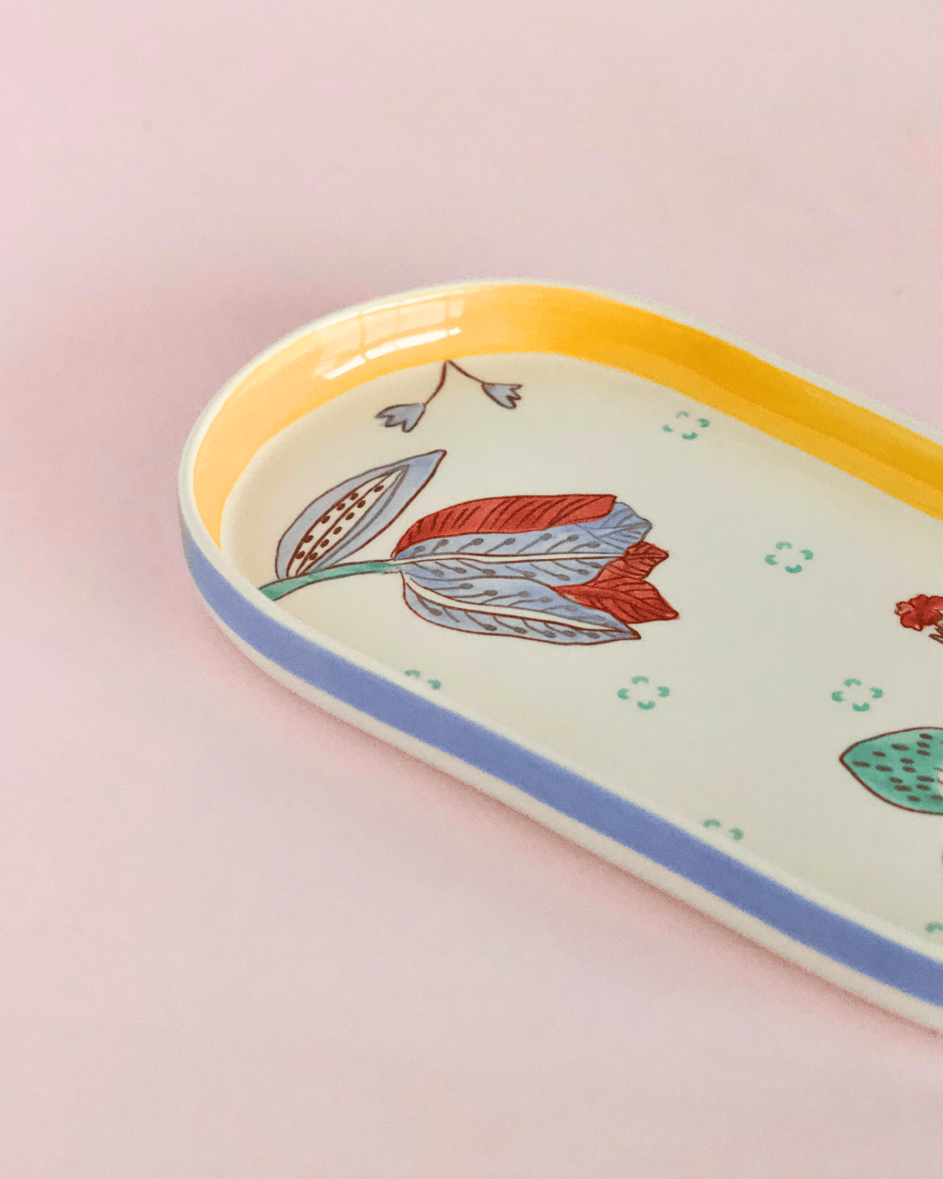 Stripe & Stem Handpainted Ceramic Oval Platter