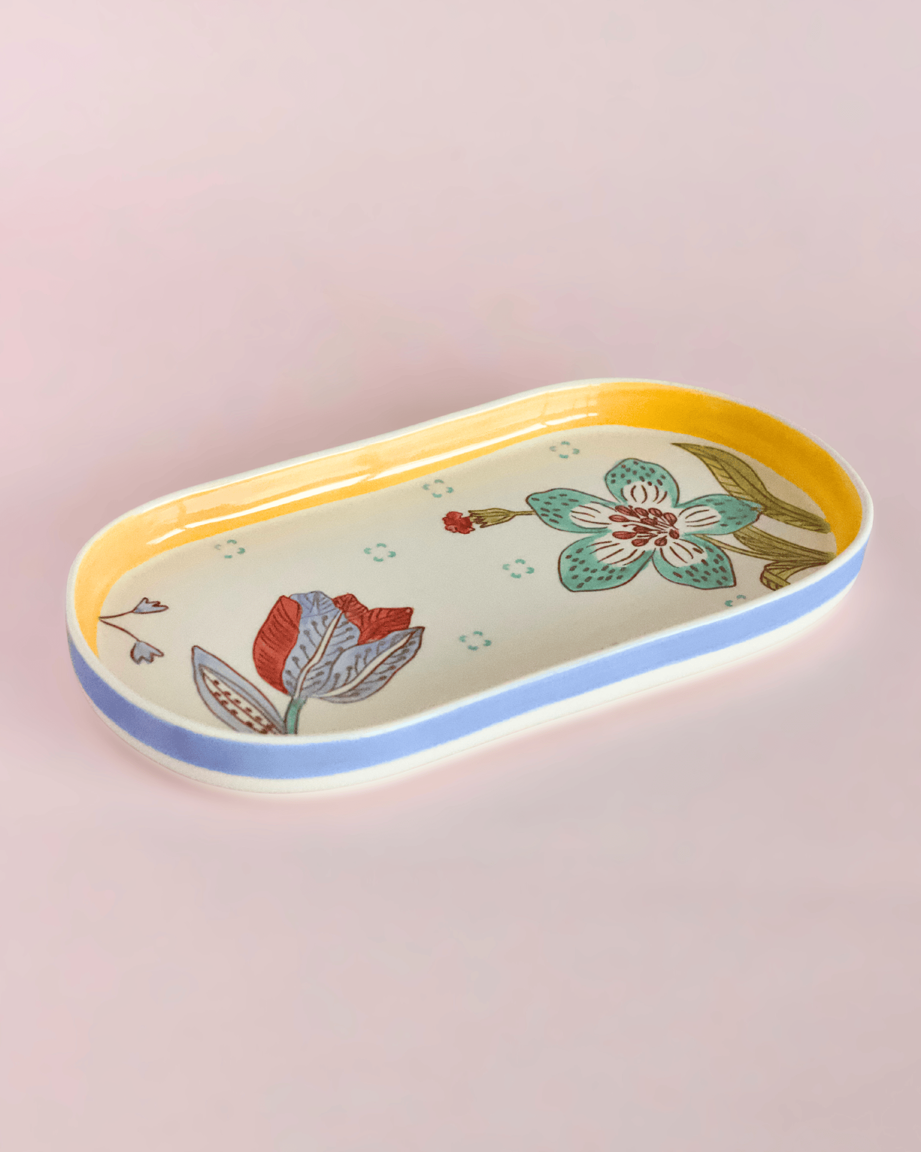 Stripe & Stem Handpainted Ceramic Oval Platter