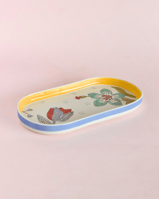 Stripe & Stem Handpainted Ceramic Oval Platter