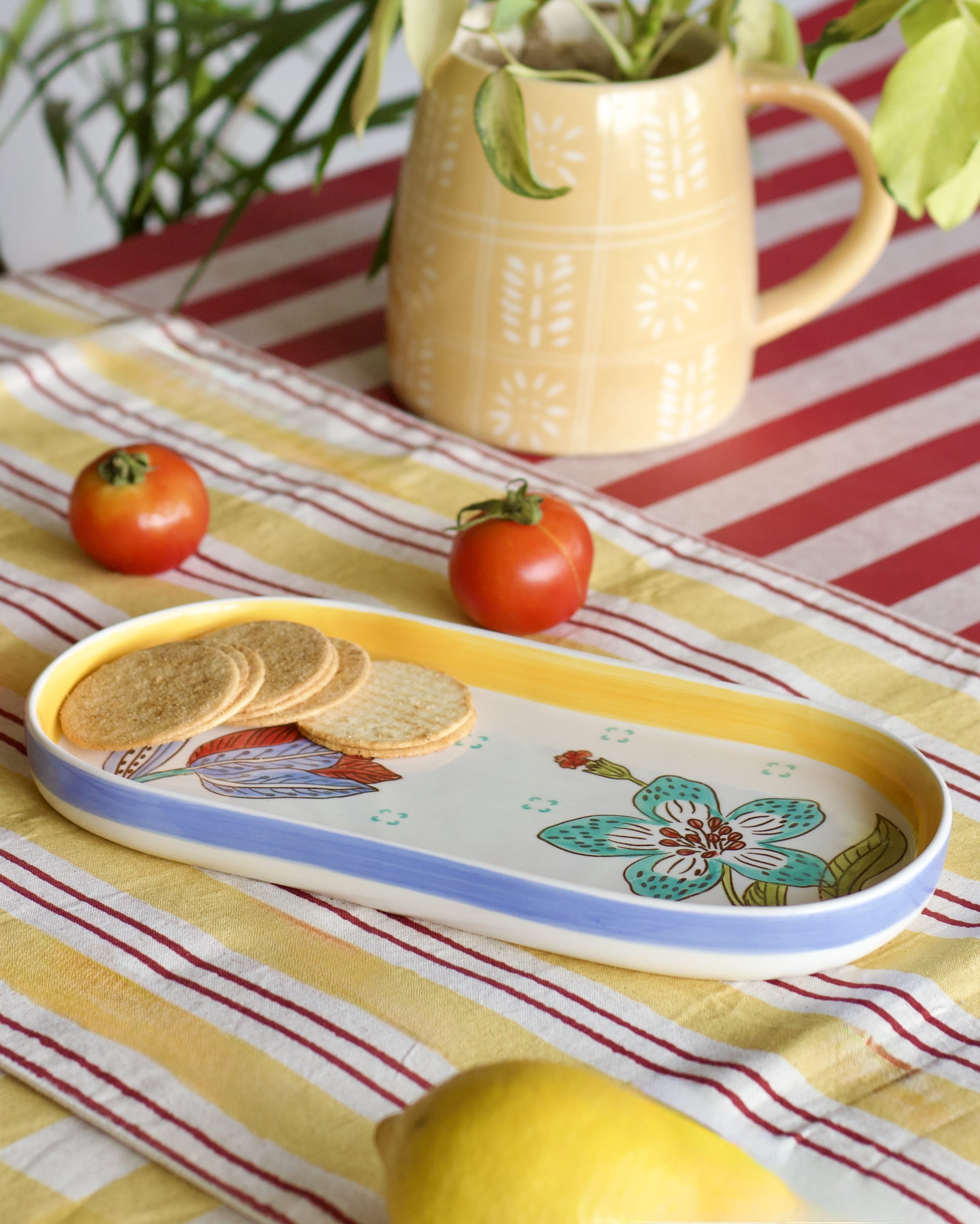 Stripe & Stem Handpainted Ceramic Oval Platter