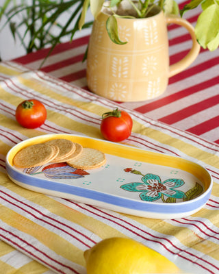 Stripe & Stem Handpainted Ceramic Oval Platter