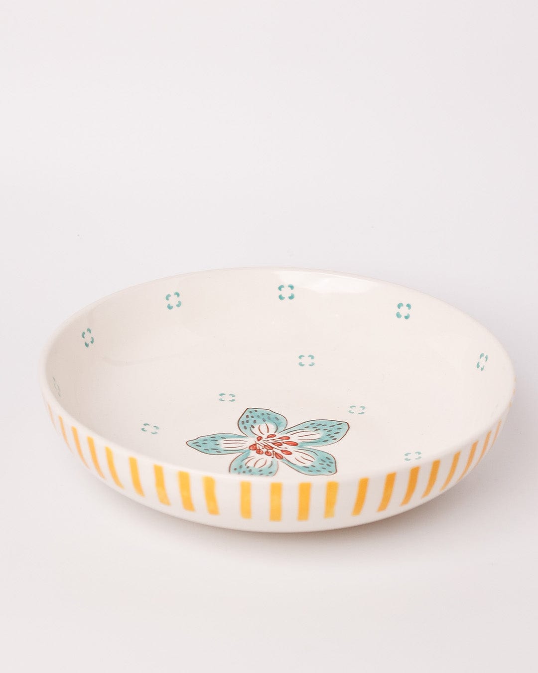 Stripe & Stem Handpainted Ceramic Pasta Bowl 21 cms