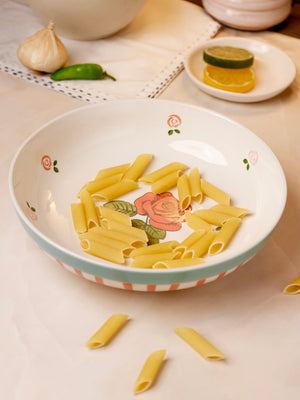 Stripe & Stem Handpainted Ceramic Pasta Bowl 21 cms