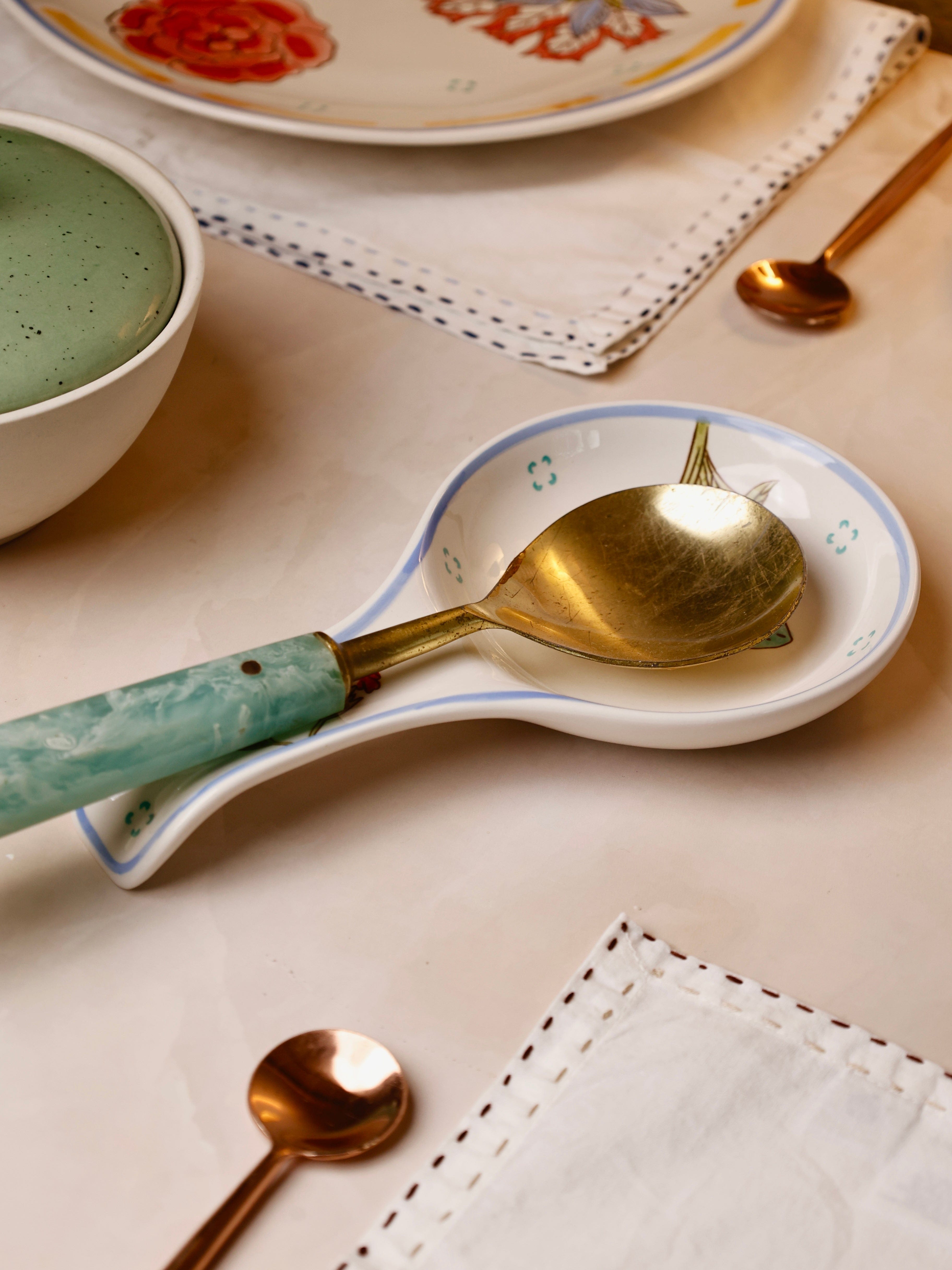 Stripe & Stem Handpainted Ceramic Spoon Rest | The Wishing Chair