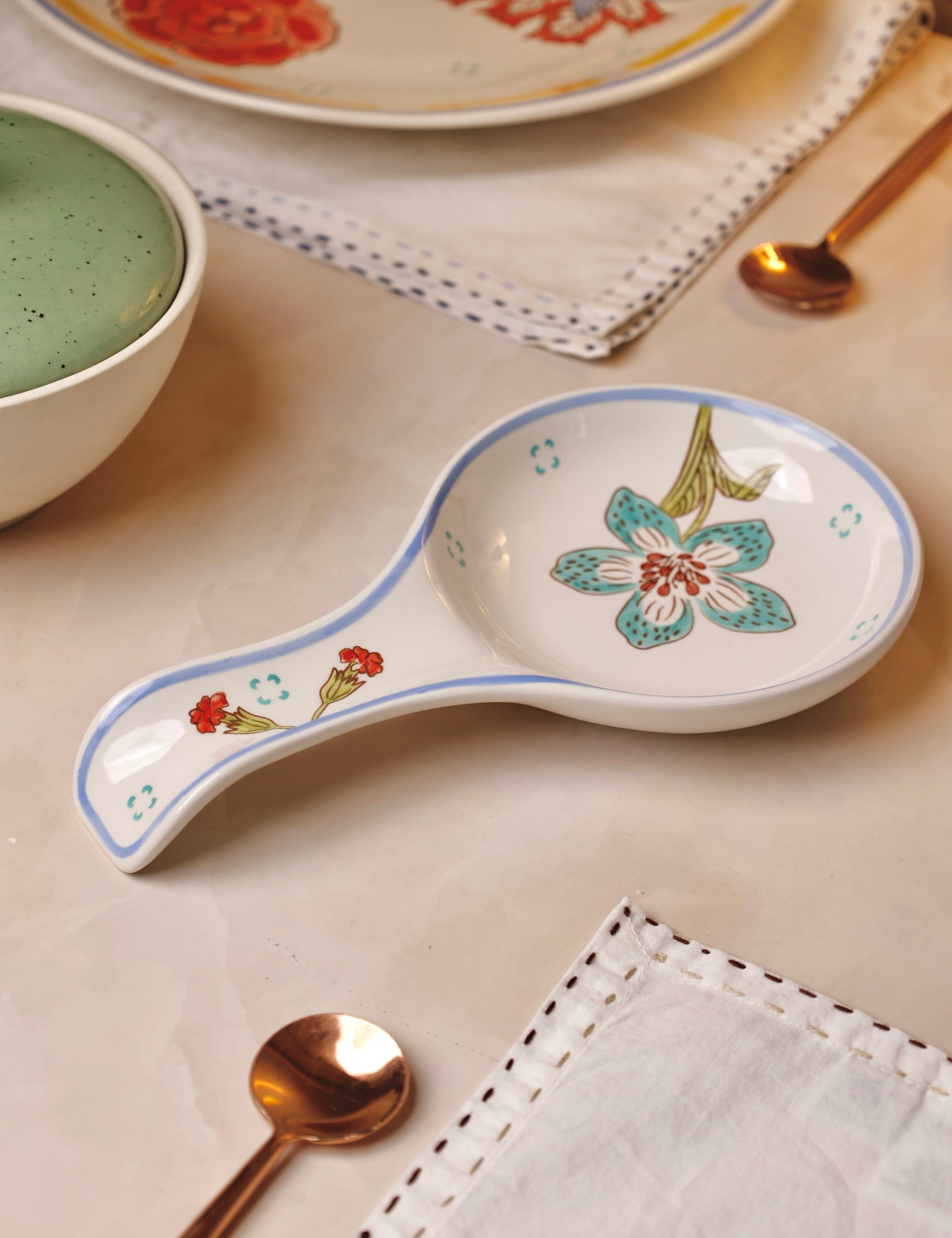 Stripe & Stem Handpainted Ceramic Spoon Rest | The Wishing Chair