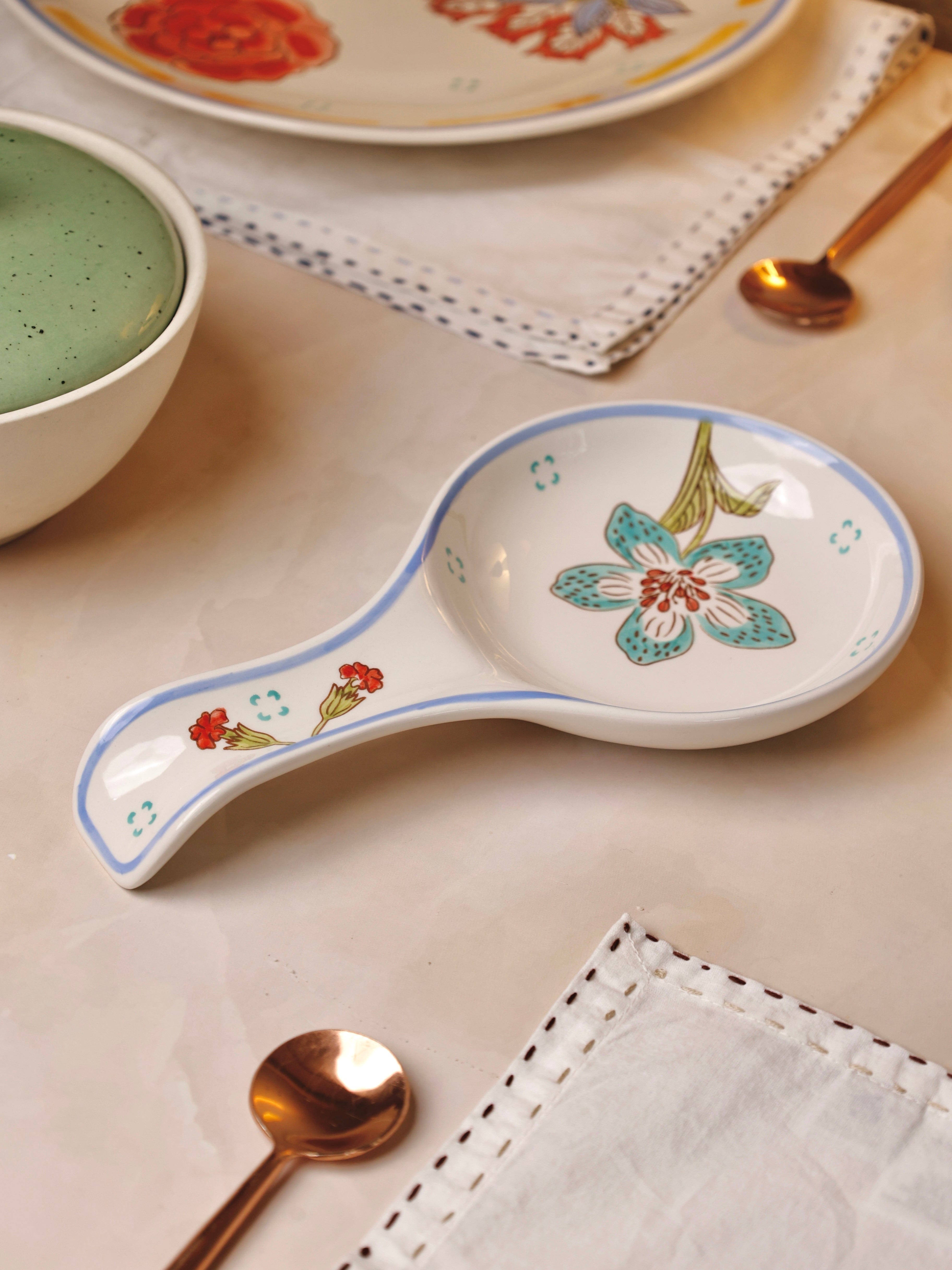 Stripe & Stem Handpainted Ceramic Spoon Rest | The Wishing Chair