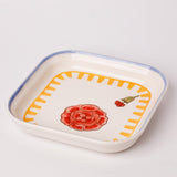 Stripe & Stem Handpainted Ceramic Square Snack Plate 15.5 cms