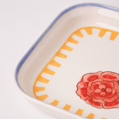 Stripe & Stem Handpainted Ceramic Square Snack Plate 15.5 cms