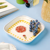 Stripe & Stem Handpainted Ceramic Square Snack Plate 15.5 cms