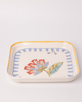 Stripe & Stem Handpainted Square Platter 20.5 cms