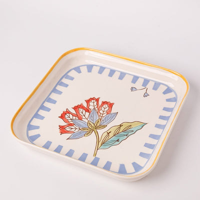 Stripe & Stem Handpainted Square Platter 20.5 cms