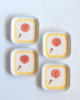 Stripe & Stem Square Snack Plates - Set of 4