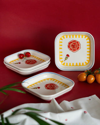 Stripe & Stem Square Snack Plates - Set of 4