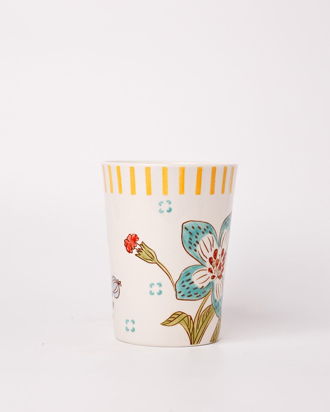 Stripe & Stem Tall Handpainted Ceramic Coffee Mug  355ml