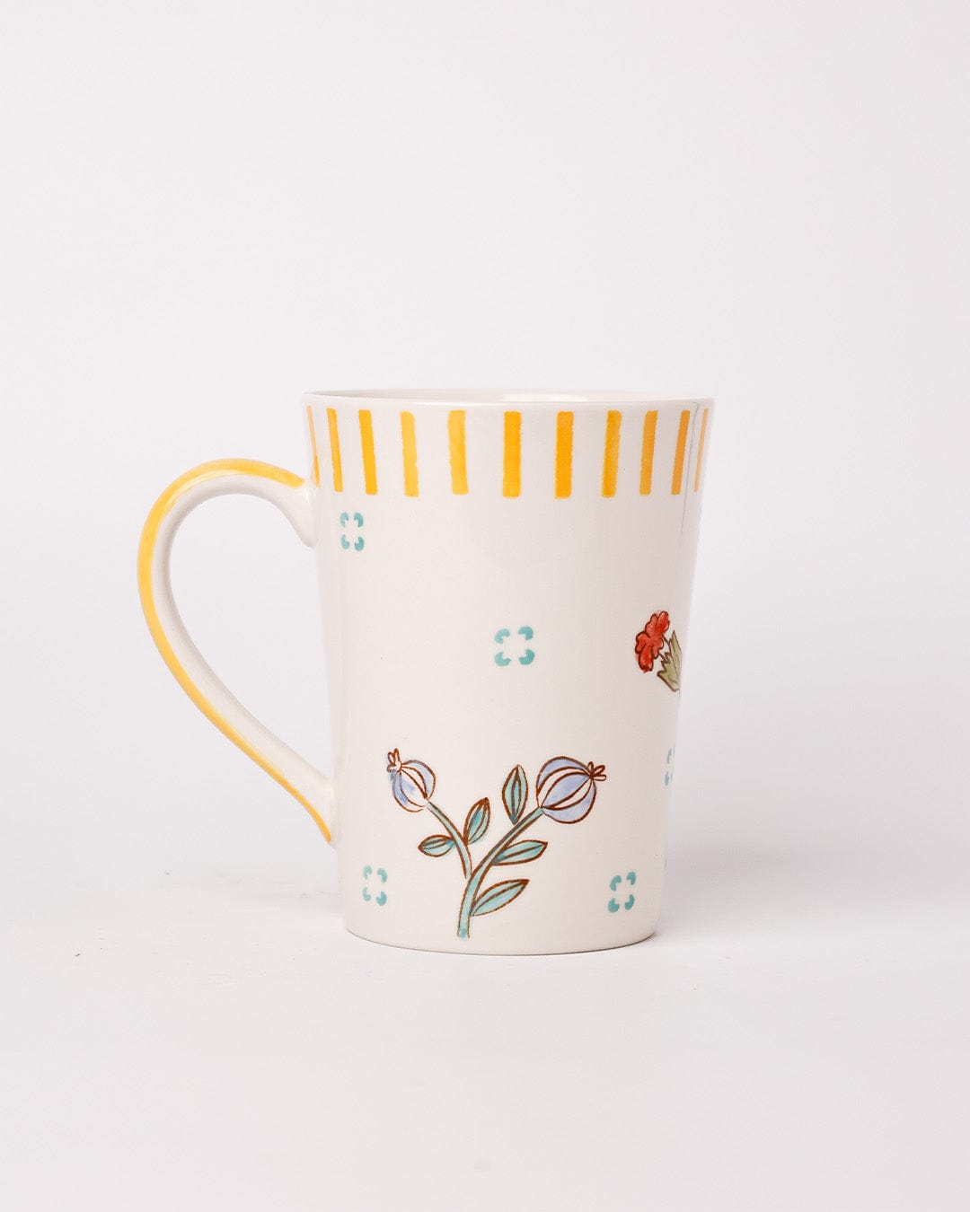 Stripe & Stem Tall Handpainted Ceramic Coffee Mug  355ml
