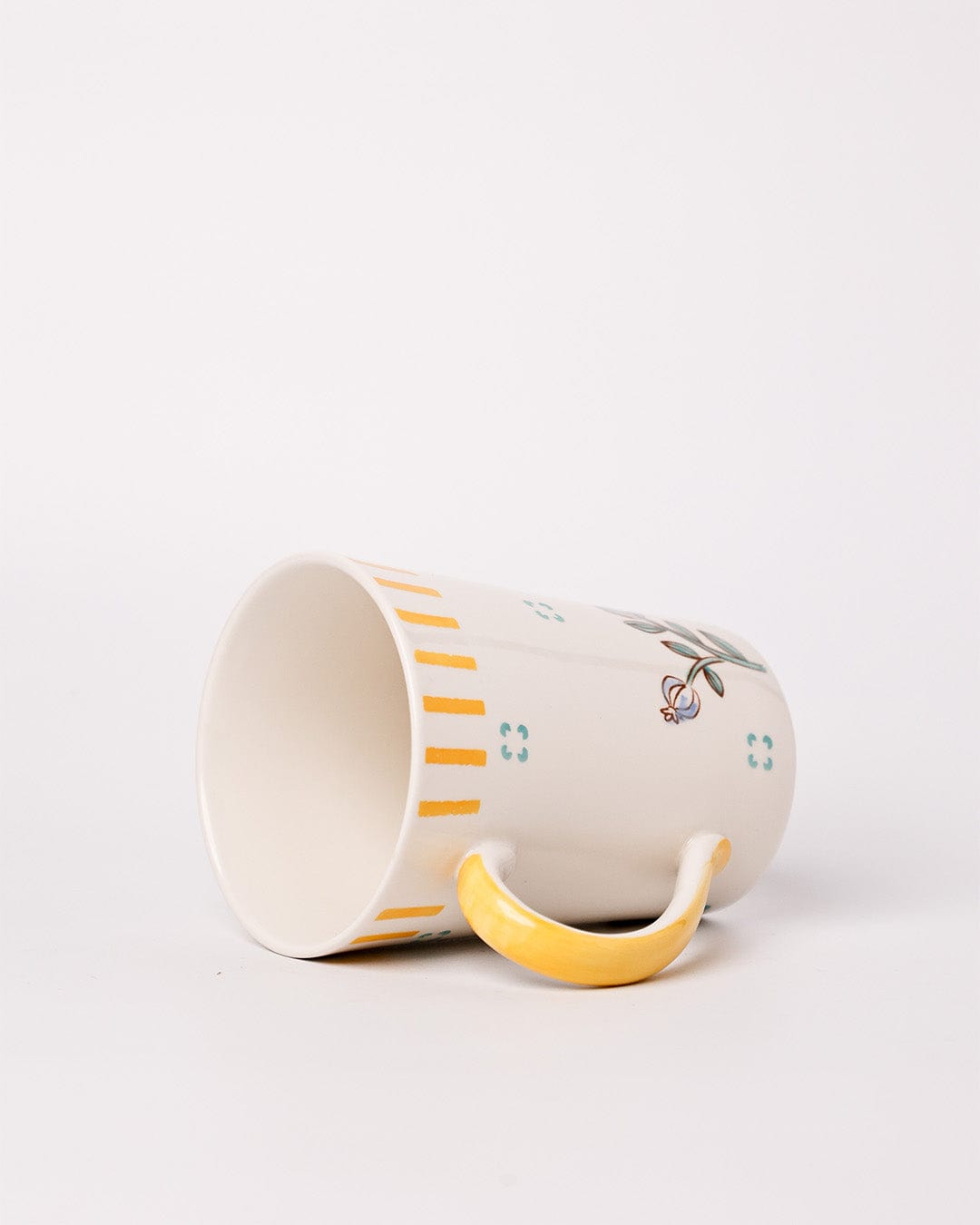 Stripe & Stem Tall Handpainted Ceramic Coffee Mug  355ml