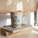 Stripe & Stem Tall Handpainted Ceramic Coffee Mug  355ml
