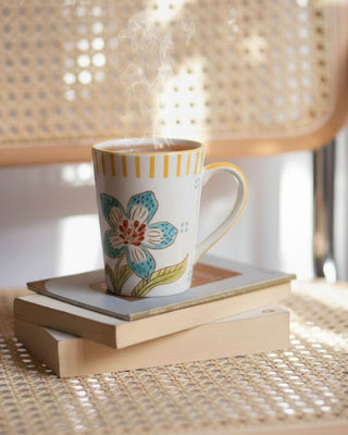 Stripe & Stem Tall Handpainted Ceramic Coffee Mug  355ml