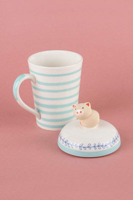 Striped Pig Handpainted Mug with Lid