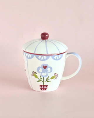 Sundrop Handpainted Ceramic Coffee Mug With Lid 385 ml