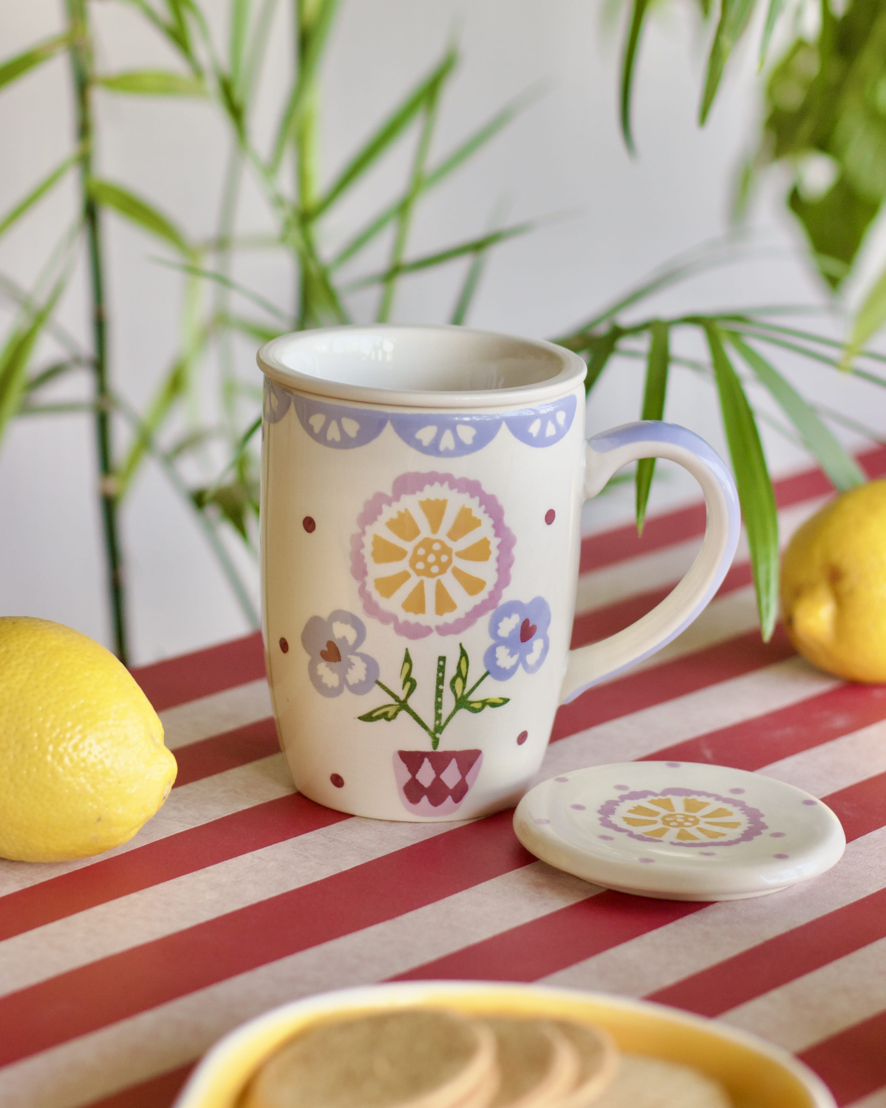 Sundrop Handpainted Ceramic Mug With Infuser and Lid 385ml | The Wishing Chair