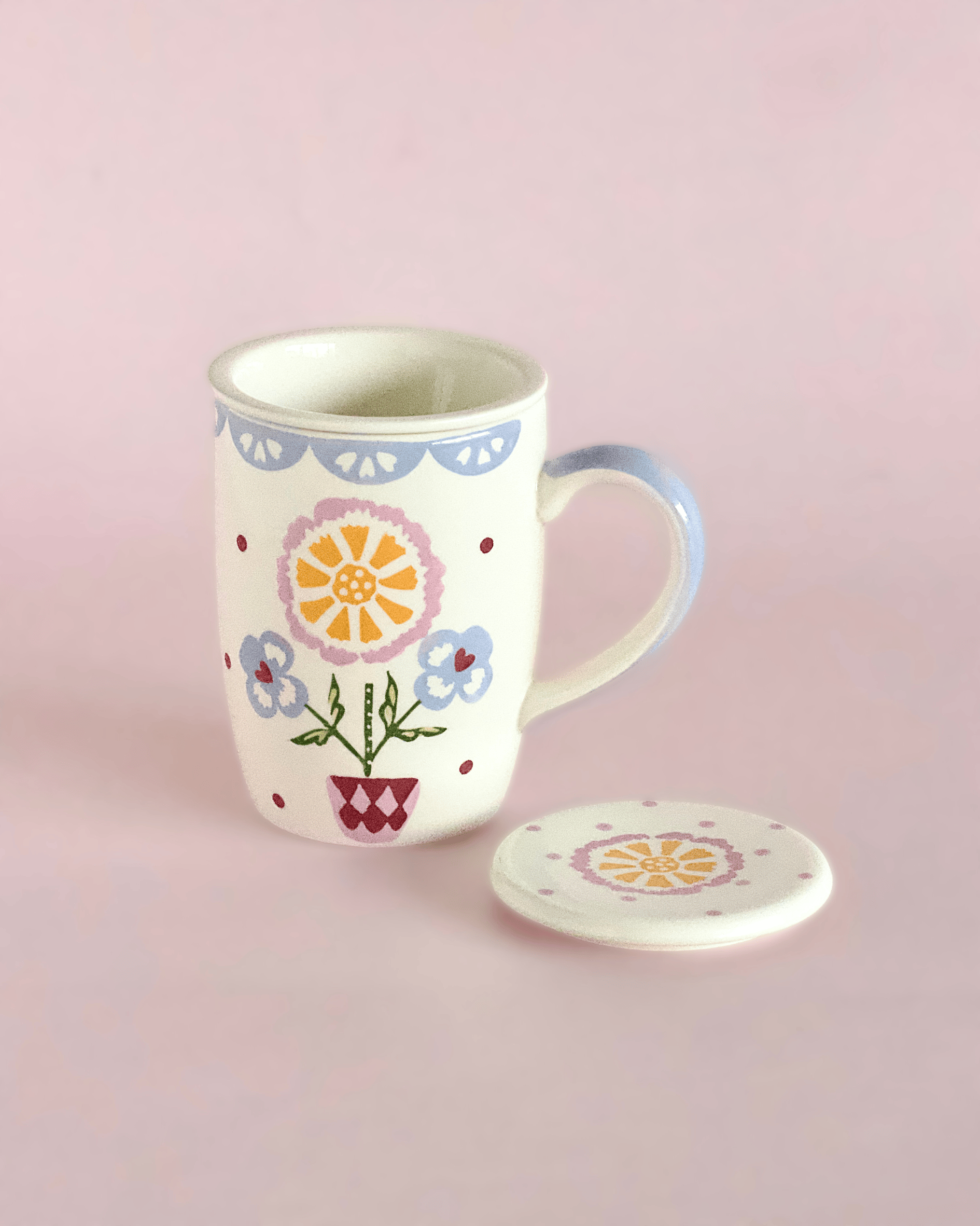Sundrop Handpainted Ceramic Mug With Infuser and Lid 385ml | The Wishing Chair