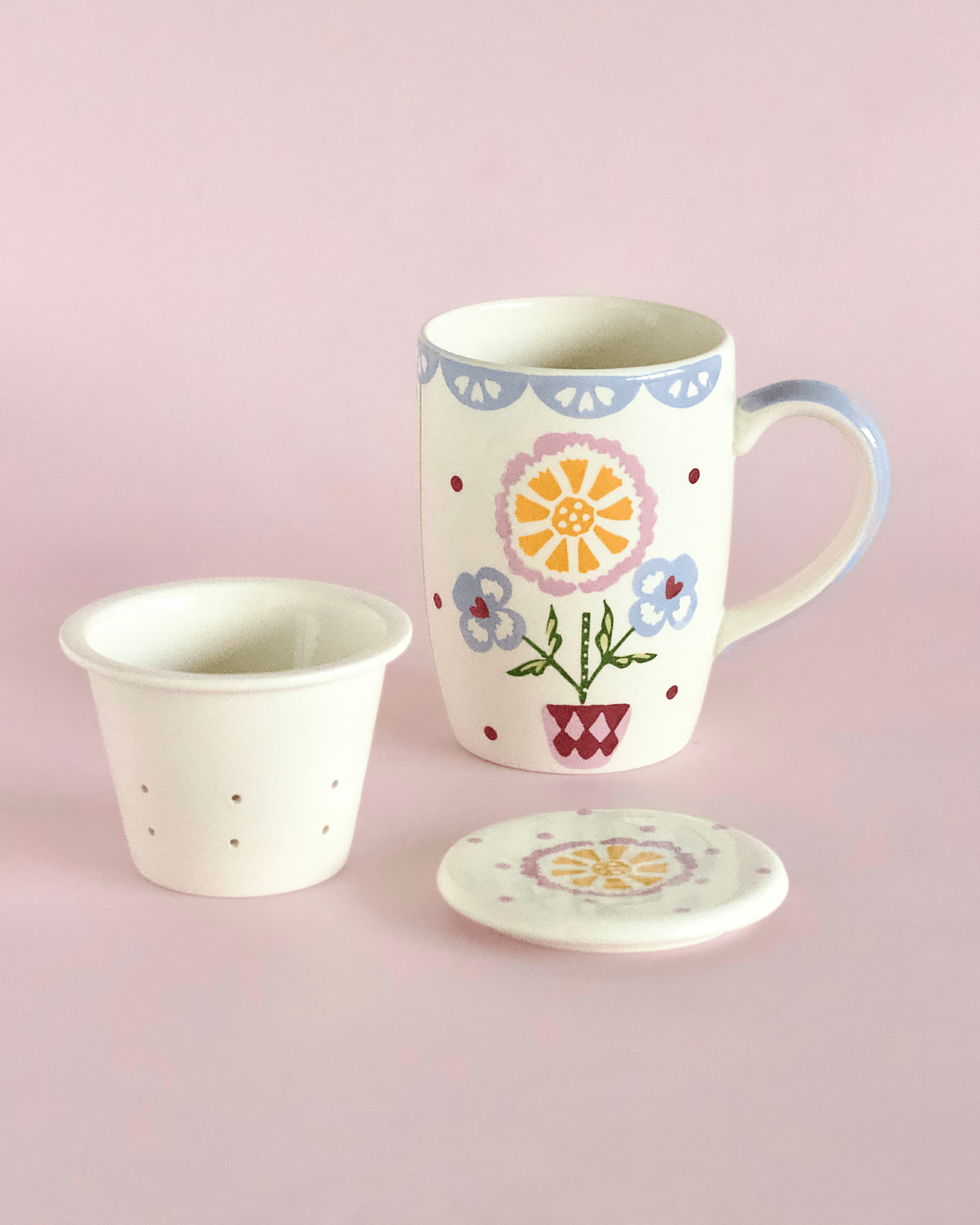 Sundrop Handpainted Ceramic Mug With Infuser and Lid 385ml | The Wishing Chair