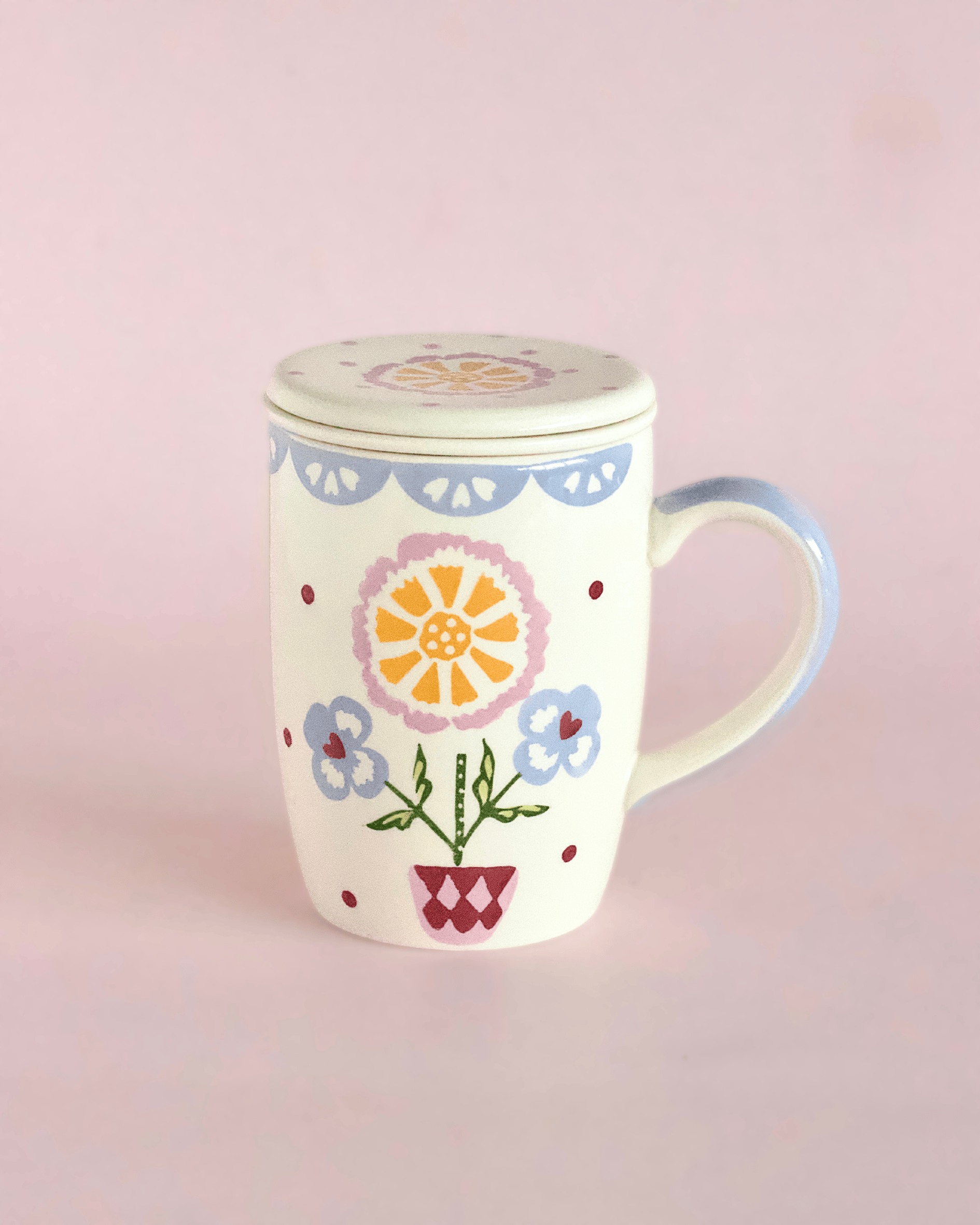 Sundrop Handpainted Ceramic Mug With Infuser and Lid 385ml | The Wishing Chair
