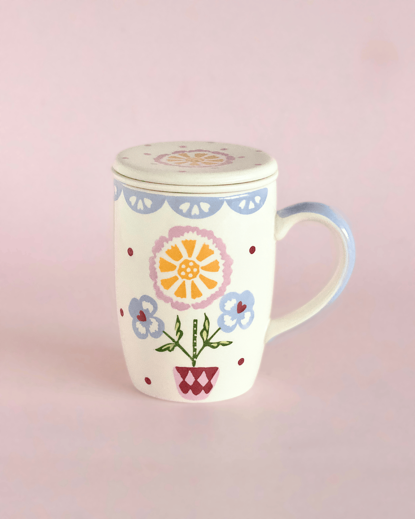 Buy Sundrop Handpainted Ceramic Tea Strainer Mug with Lid 385ml Online ...