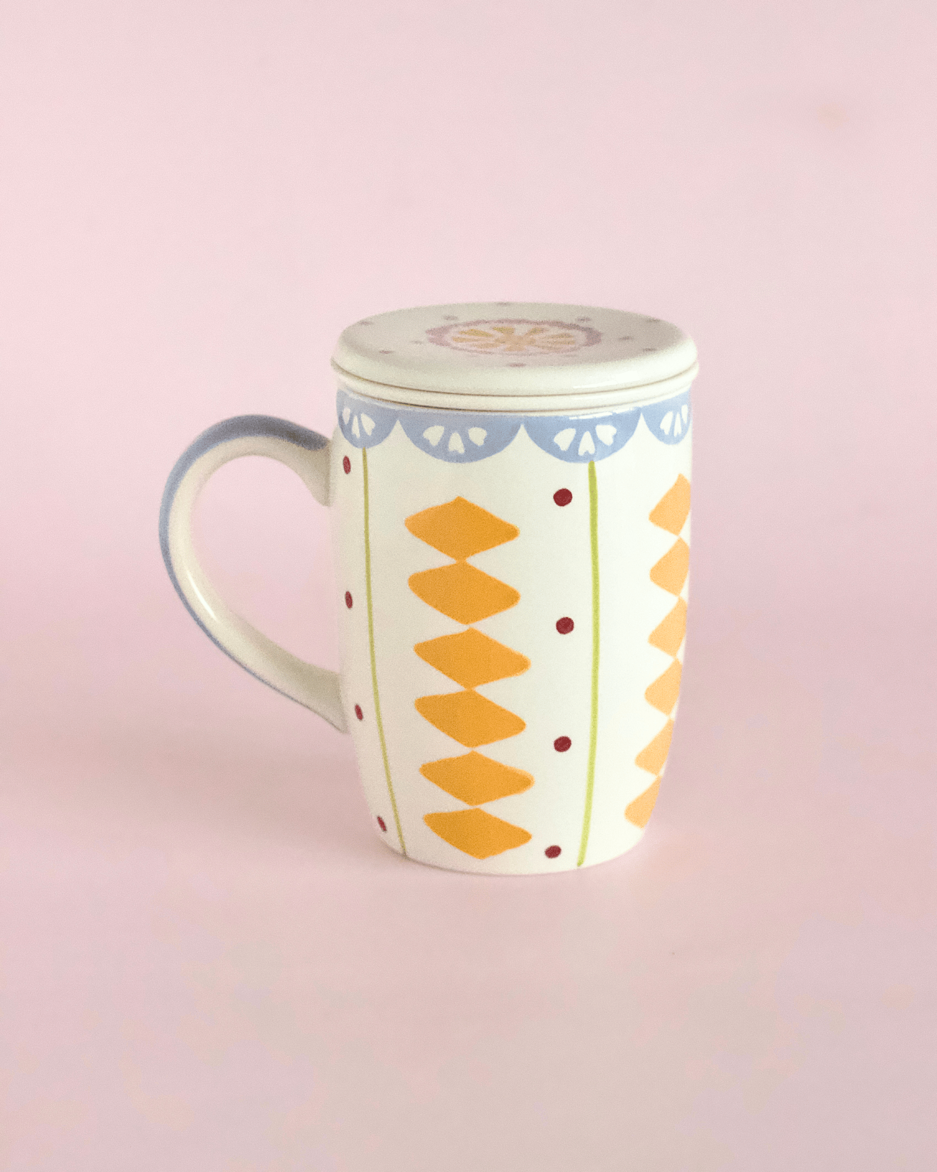 Sundrop Handpainted Ceramic Mug With Infuser and Lid 385ml | The Wishing Chair