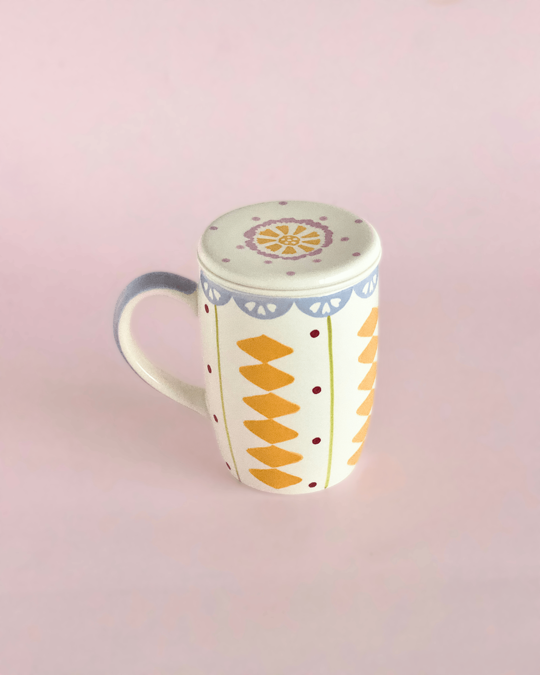 Sundrop Handpainted Ceramic Mug With Infuser and Lid 385ml | The Wishing Chair
