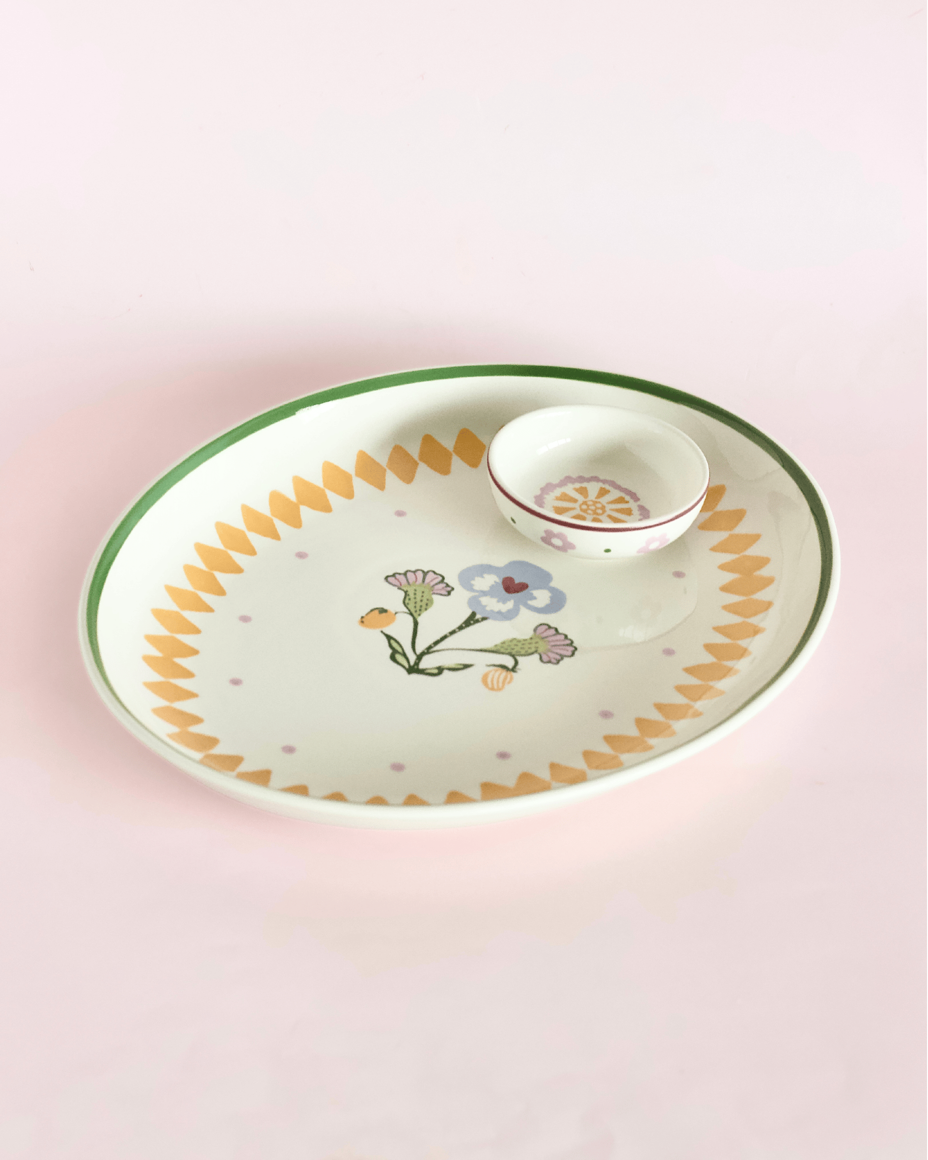 Sundrop Handpainted Ceramic Oval Plate & Nutbowl