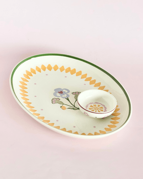 Sundrop Handpainted Ceramic Oval Plate & Nutbowl