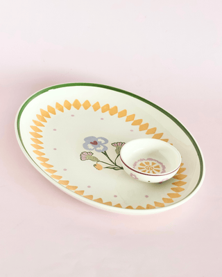 Sundrop Handpainted Ceramic Oval Plate & Nutbowl