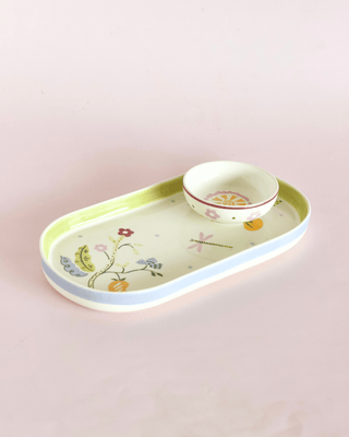 Sundrop Handpainted Ceramic Oval Platter & Nutbowl