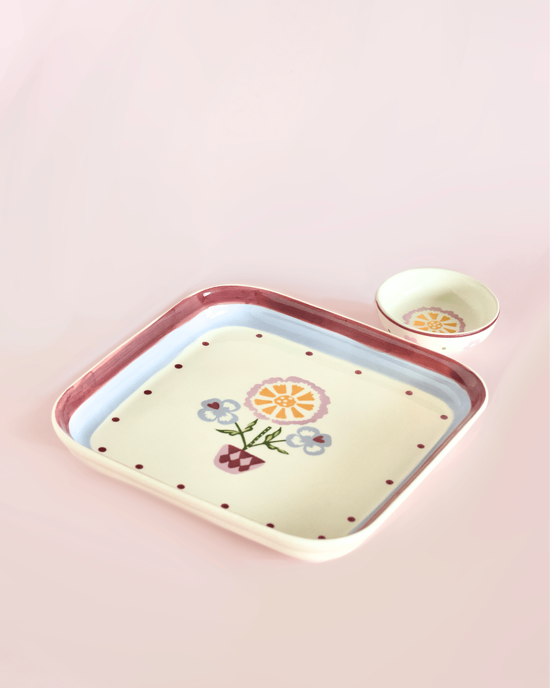 Sundrop Handpainted Ceramic Square Platter & Nutbowl