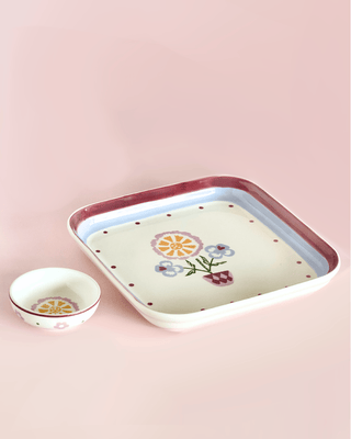 Sundrop Handpainted Ceramic Square Platter & Nutbowl