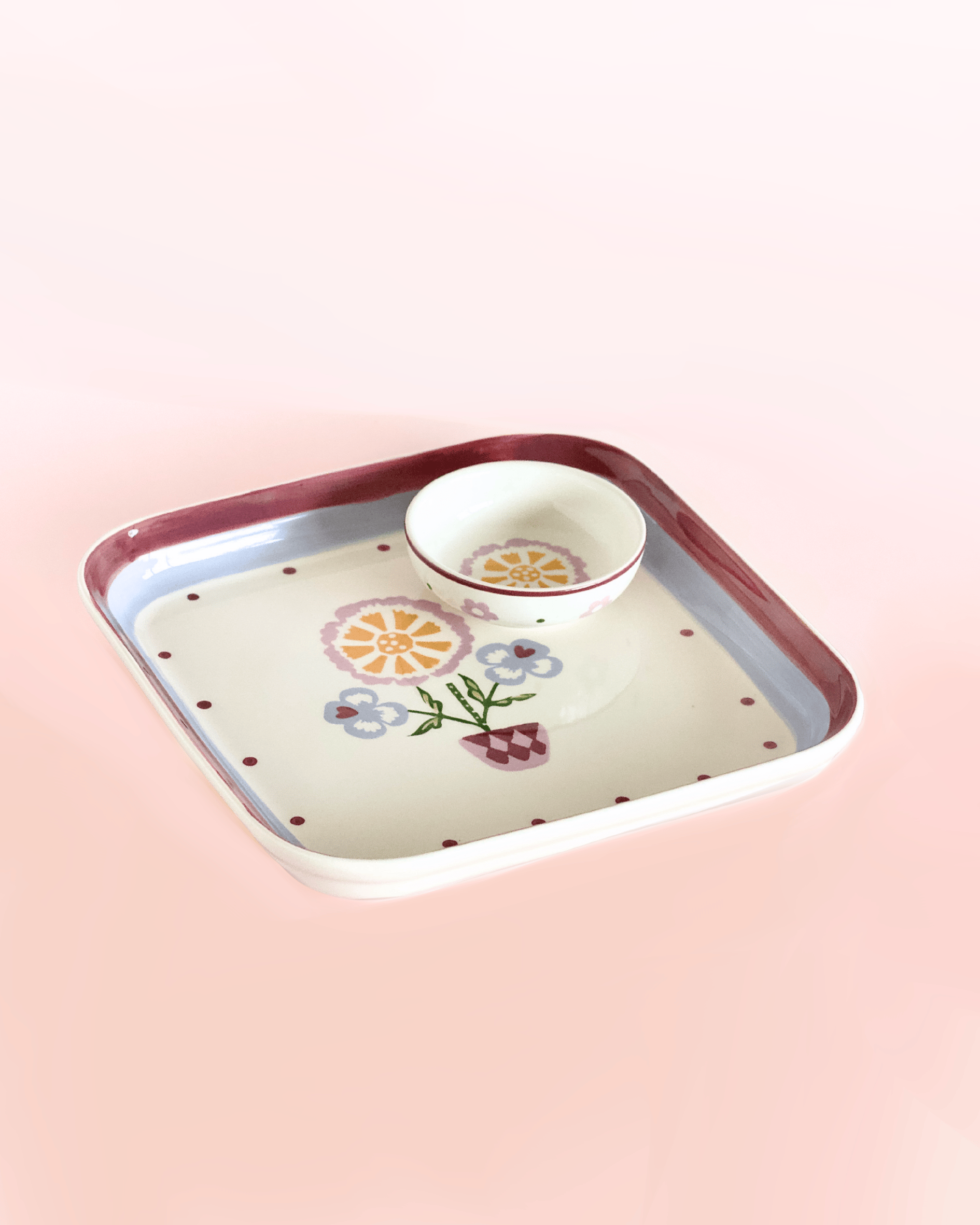 Sundrop Handpainted Ceramic Square Platter & Nutbowl