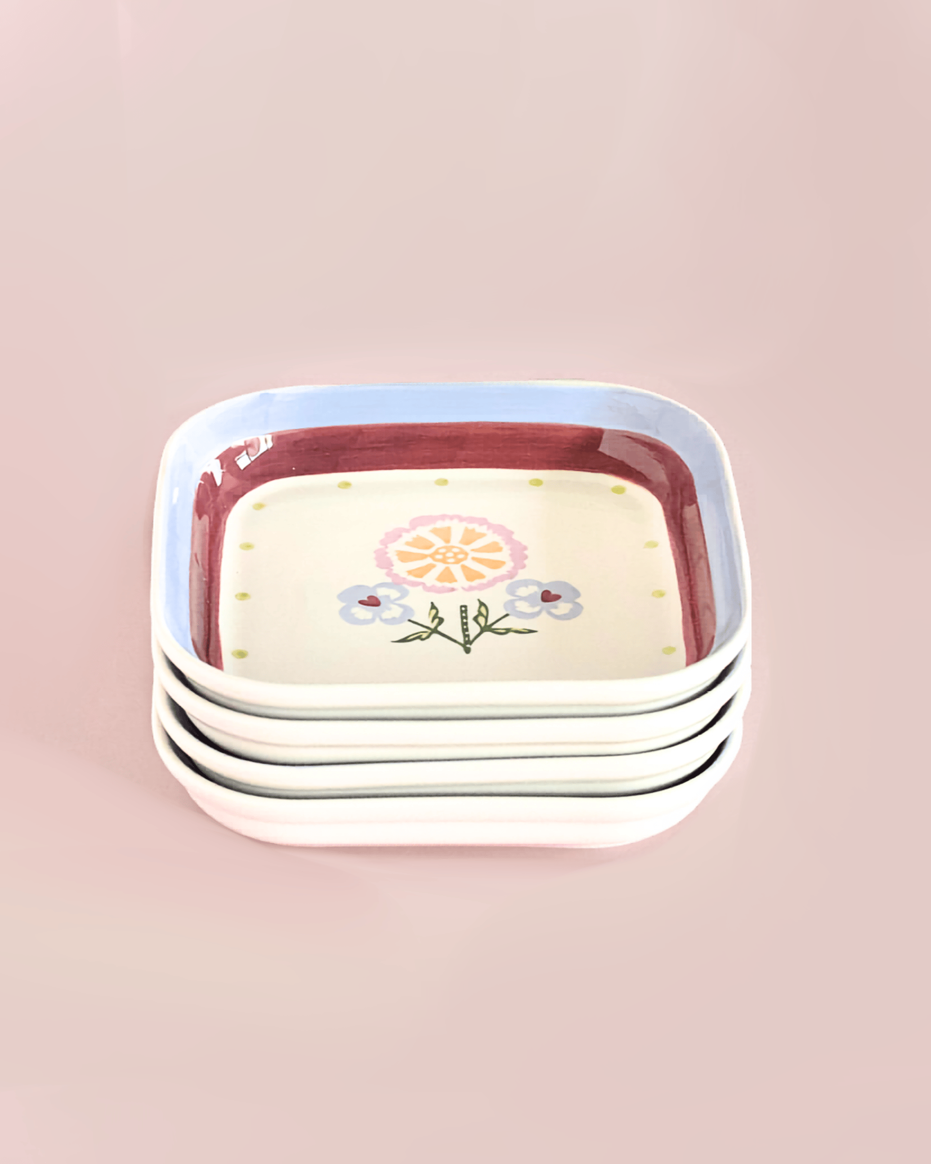 Sundrop Handpainted Ceramic Square Snack Plate - Set of 4 | The Wishing Chair