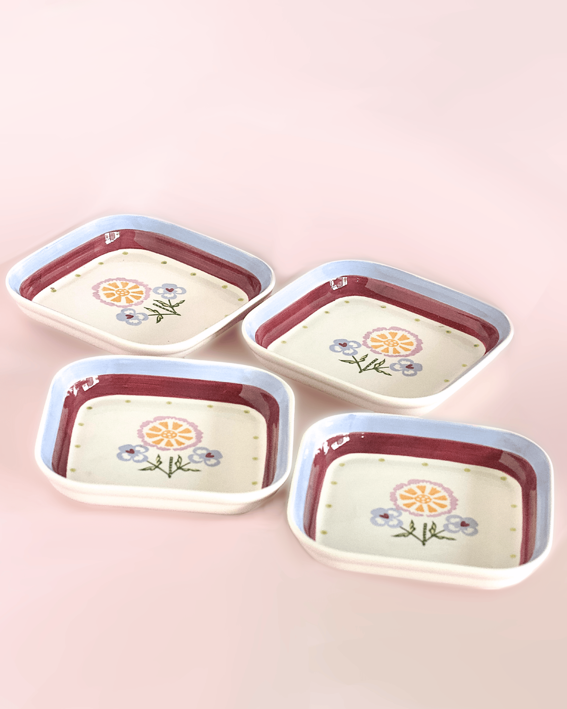 Sundrop Handpainted Ceramic Square Snack Plate - Set of 4 | The Wishing Chair