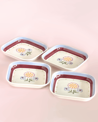 Sundrop Handpainted Ceramic Square Snack Plate - Set of 4