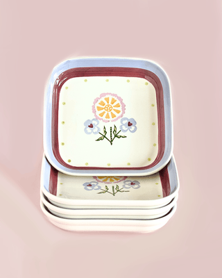Sundrop Handpainted Ceramic Square Snack Plate - Set of 4