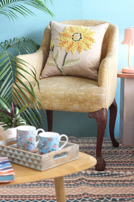 Sunflower Fields Embroidered Cushion Cover