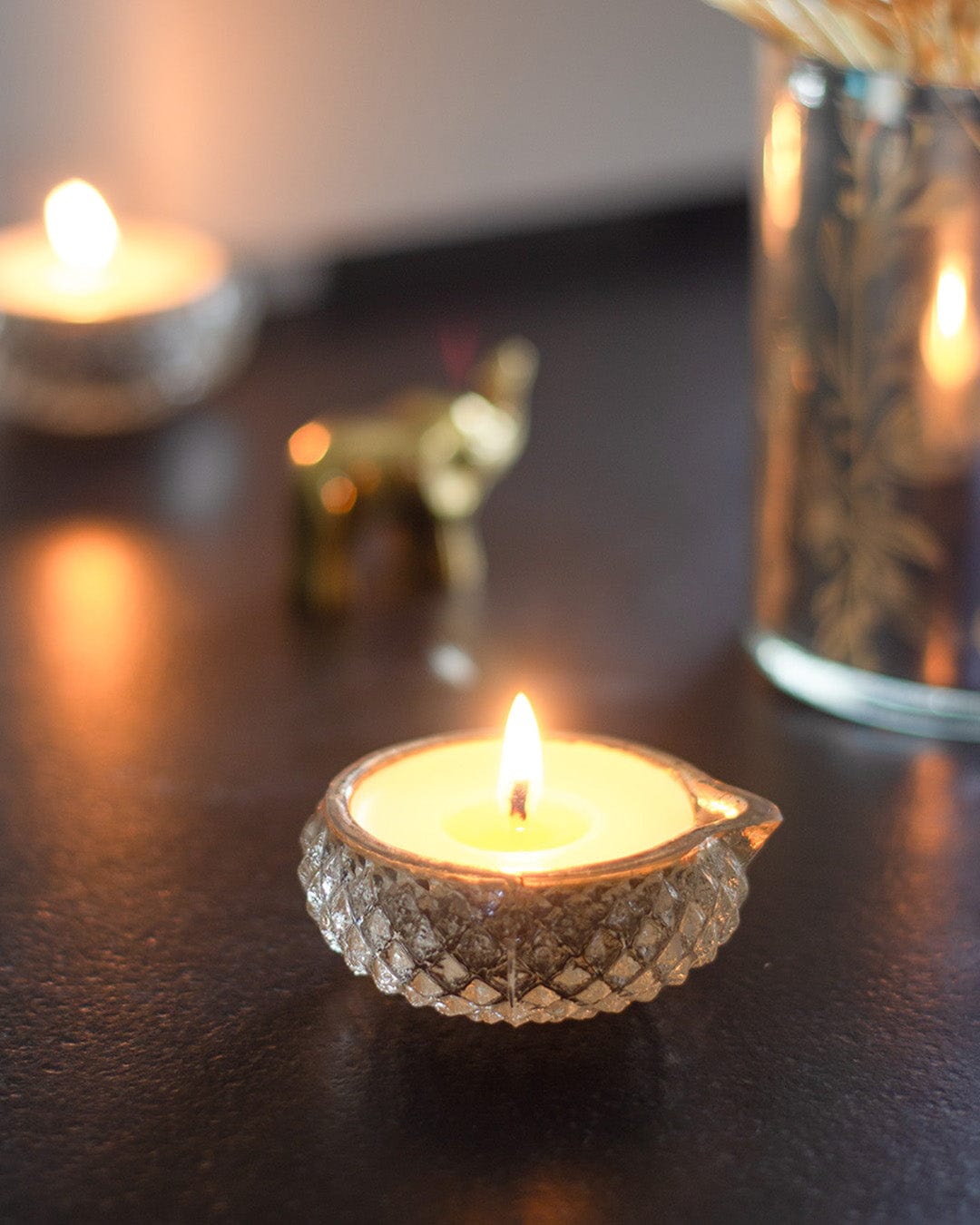 T- light holder Silver Sparkles Diya